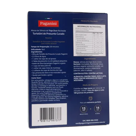 Massa Tortellini Paganini Presunto Curado Caixa 250gr 360-17