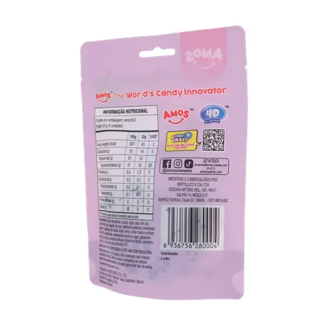 Balas de Gelatina Amos Fruit Gummy Grape Burst Juice Filled Sachê 65gr 360-20