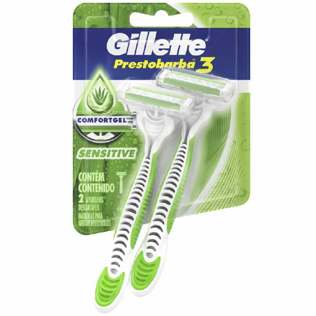 Aparelho barbear prestobarba3 sensitive cartela 2un (3 lâminas)