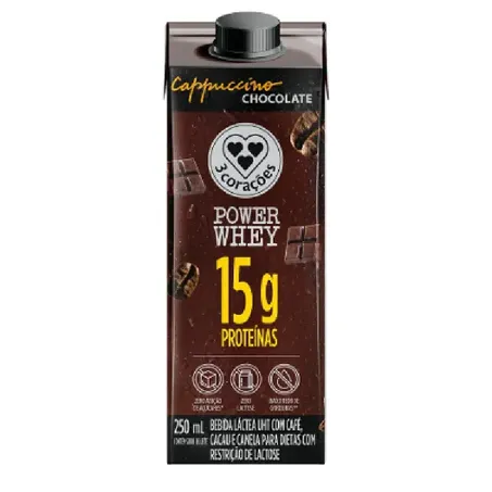 BEBIDA LACTEA POWER WHEY 3CORACOES 250ML CHOCOLATE