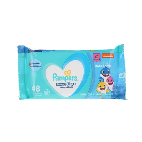 Lenços Umedecidos Pampers Sempre Limpo Baby Shark Pacote 48un