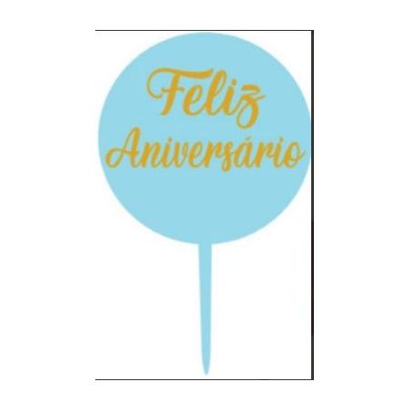TOPO DE BOLO FELIZ ANIVERSARIO REDONDO AZUL 10X16CM