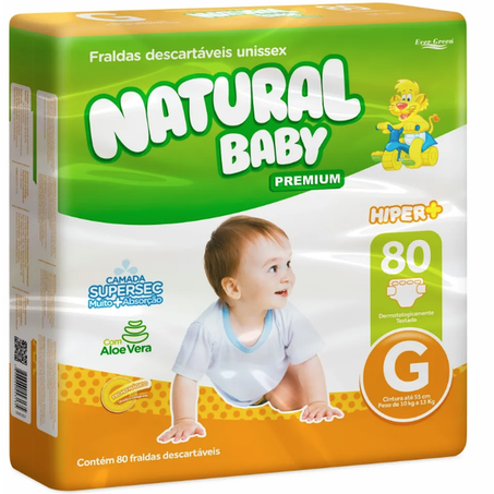 FRALDA NATURAL BABY PREMIUM HIPER G 80 UNIDADES