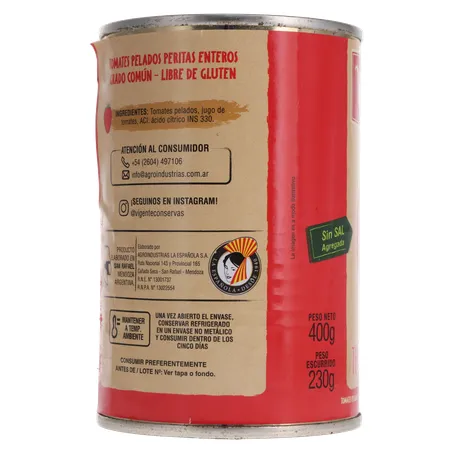 TOMATE PELADO IMPORTADO DA ARGENTINA VIGENTE LATA 230G 360-26