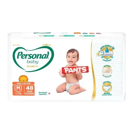 FRALDA DESCARTÁVEL PERSONAL BABY PREMIUM PANTS M 48 UNIDADES