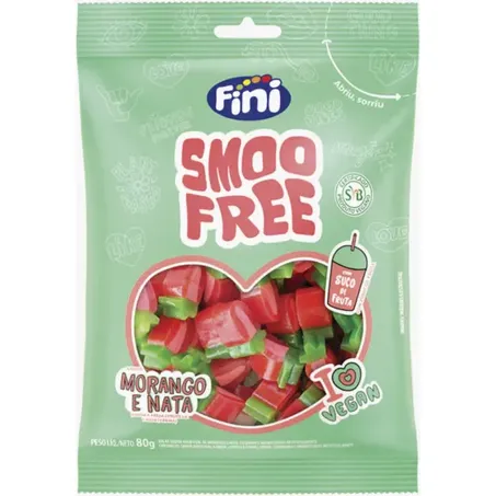 Bala Fini Smoofree Gelatina Vegana Morango e Nata Pacote 80g 
 