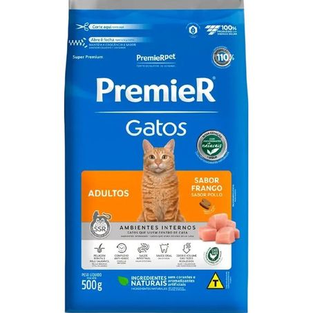 Ração Premier Ambientes Internos para Gatos Adultos Sabor Frango 500Gr