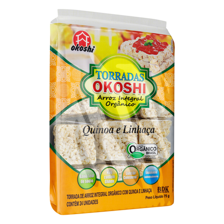 Torrada de Arroz Integral Orgânico Okoshi Quinoa e Linhaça 75G