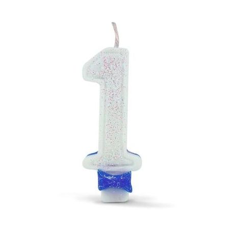 Vela super com gliter azul com 1un n-01
