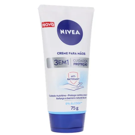 Creme hidratante nivea para mãos antibacteriano 3 em 1 bisnaga 75g 360-34