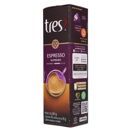 CAFÉ CÁPSULAS TRES ESPRESSO SUPREMO C/10 UN 360-4