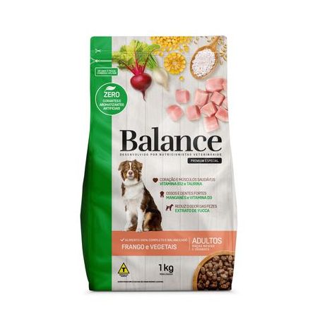 Ração cães adulto raças médias e grandes frango e vegetais balance 900g
