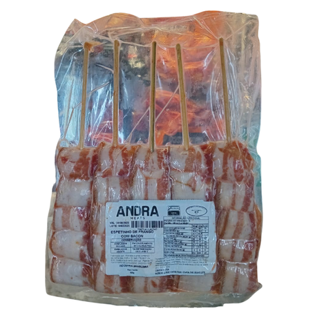 ESPETINHO D FRANGO ANDRA MEATS 600G C/BACON