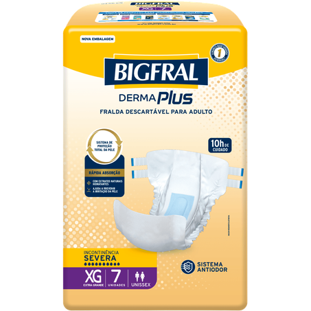 FRALDA BIGFRAL GERIATRICA DERMA PLUS XG COM 7UN