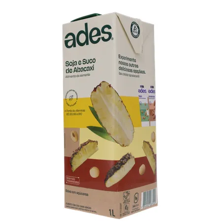 Bebida a Base de Soja Ades Sabor Abacaxi Caixa 1lt 360-4