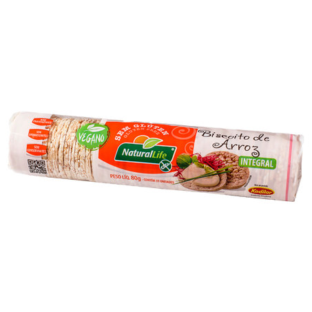 Mini Biscoito de Arroz Natural Life Integral Vegano Sem Glúten 80g
