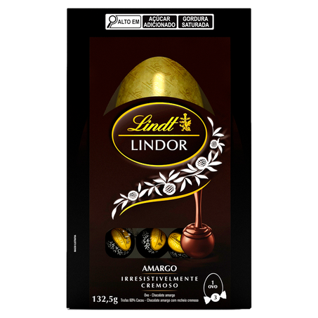 Ovo de Páscoa Amargo com Trufas 60% Cacau Chocolate Cremoso Lindt Lindor Caixa 132,5g