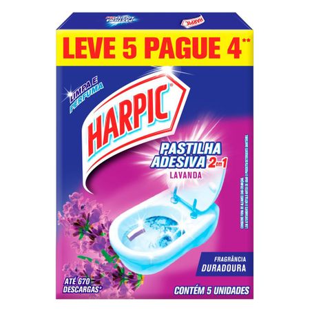 Detergente Sanitário Harpic Pastilha Adesiva Lavanda Leve 5 Pague 4 
 