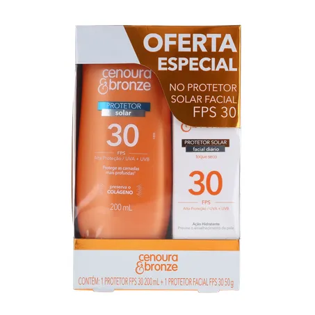 Kit cenoura e bronze protetor solar 200ml + facial 50g fps 30 360-0