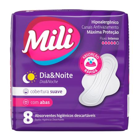 Absorvente mili com abas suave dia&noite pacote 8 unidades