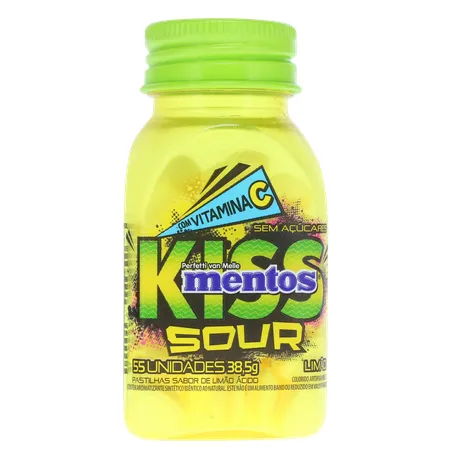 Pastilha Mentos Kiss Suor Limão Ácido Frasco com 55un - 38.5gr 360-35