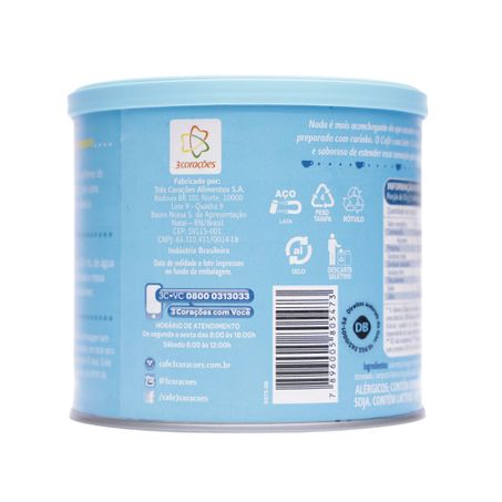 Café 3 corações com leite zero açúcar 265g 360-30