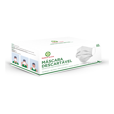 Máscaras descartáveis medical system com 50 unidades