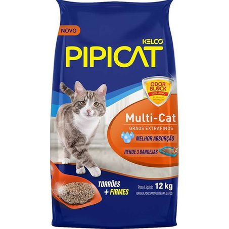 Areia Higiênica Pipicat Multicat para Gatos 12Kg