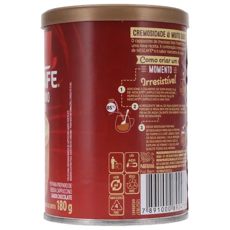MISTURA CAPPUCCINO NESCAFÉ CHOCOLATE LATA 180G 360-1