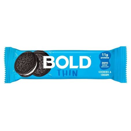 Barra de proteína bold thin sabor cookies e cream 40g