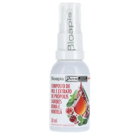 COMPOSTO DE MEL E EXTRATO DE PRÓPOLIS BIOAPIS ROMÃ E HORTELÃ SPRAY 30ML