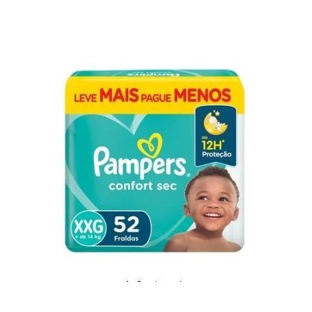 FRALDA PAMPERS CONFORT SEC BAG XXG 52UN