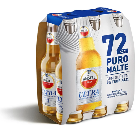 Cerveja amstel ultra pcc/06x275ml long neck s/gluten pc-apenas 72 calorias