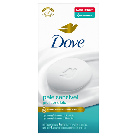 Sabonete Dove 90g - Com 6 Sabonetes - Pele Sensível - Leve Mais, Pague Menos