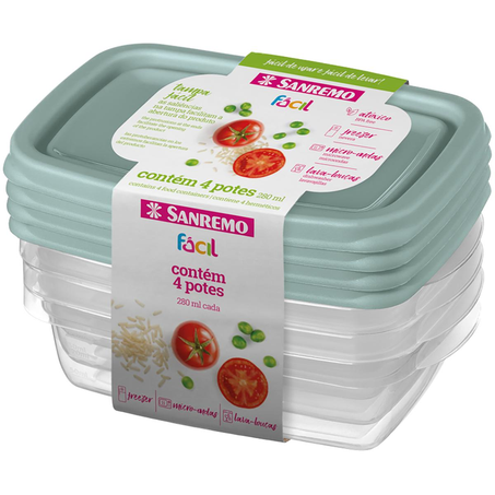 Conjunto de Potes Sanremo 280ml - Para Mantimentos - Com 4 Potes - Ref. SR160/4C
