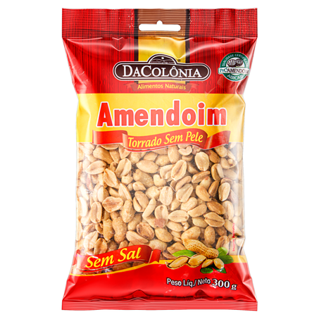 Amendoim Dacolônia Sem Pele Torrado e Sem Sal Pacote 300g 
 