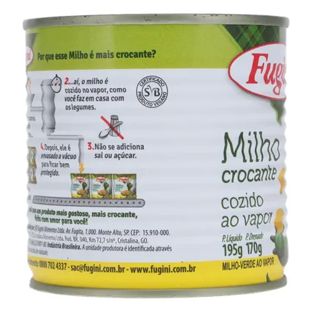 Milho Verde em Conserva Fugini Cozido no Vapor Crocante Lata 170gr 360-29