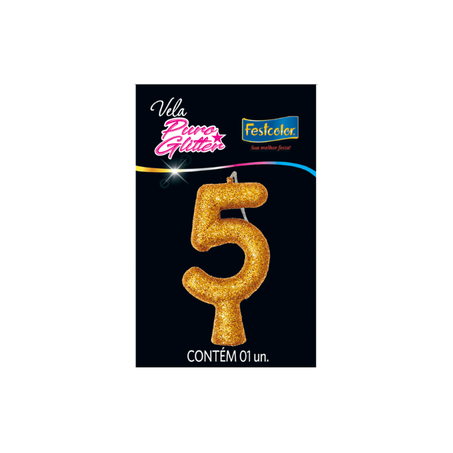 VELA PURO GLITTER DOURADA N5 FESTCOLOR 