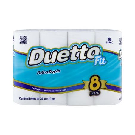 Papel Higiênico Duetto Folha Dupla Fit Pacote 8 Rolos 30m X 10cm