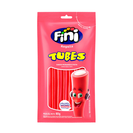 Bala fini gelatina tubes morango doce 80g
