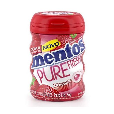 Goma de Mascar Mentos Pure Fresh Morango Pote com 28un - 56gr
