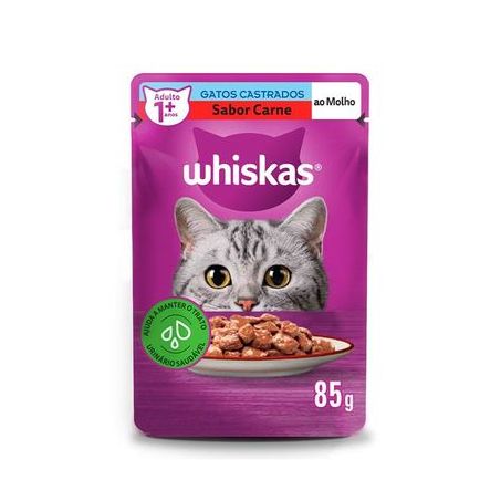 Alimento para Gatos Castrados Adultos Whiskas Carne ao Molho Sachê 85gr