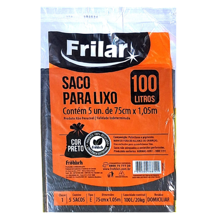 SACO LIXO FRILAR 100L C/5 UN