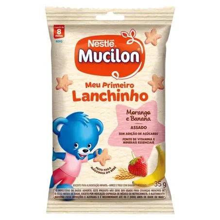 Biscoito mucilon meu primeiro lanchinho morango e banana pacote 35g
