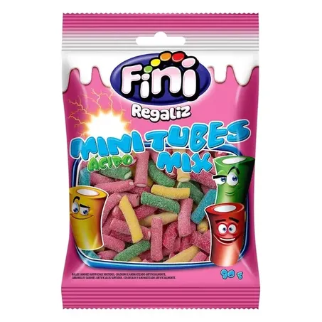 Bala Fini Gelatina Tubes Mini Ácida Mix Pacote 90g 
 