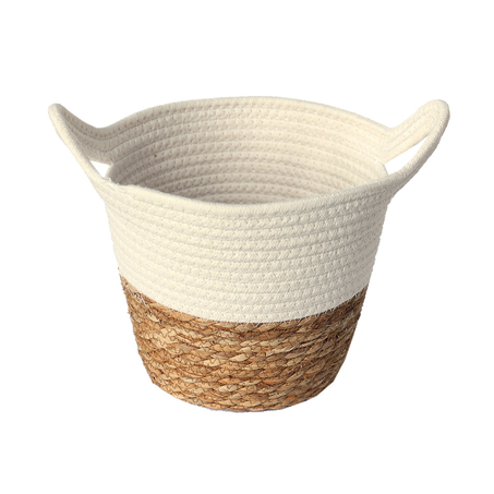 CESTO PARAMOUNT C/ALÇA FIBRA NATURAL C/ALGODÃO BRANCO 26X22CM