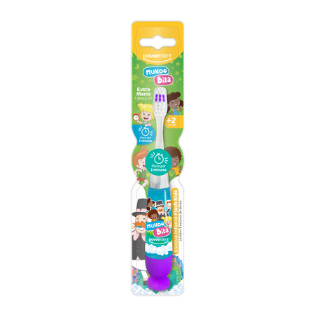 ESCOVA DENTAL INFANTIL POWERDENT MUNDO BITA PISCA EXTRA MACIA CARTELA C/1UNID