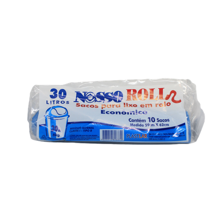 SACO LIXO AZUL ECON NOSSO ROLL 30LT C/10