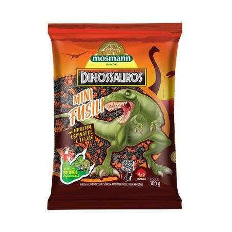 Massa mini fusili c/vegetais mosmann 300g dinosauro