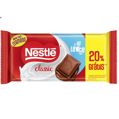 CHOCOLATE BARRA NESTLÉ AO LEITE 80G 20% GRÁTIS